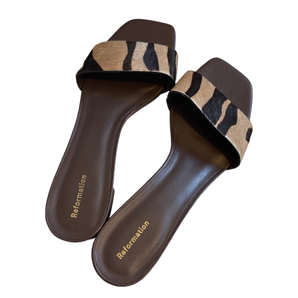 Reformation Mandy pony hair slide sandal